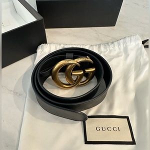 Authentic GUCCI GG Marmont Leather Belt with Double G Buckle | Size 75